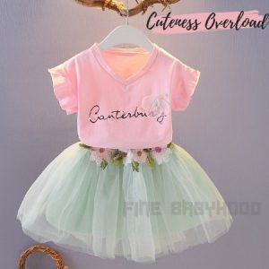Cotton Tops With Puff Skirt For Baby Girls