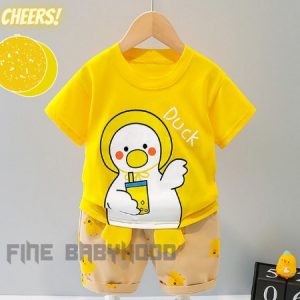 New style trendy cartoon short-sleeved Summer suit for Boys_Yellow